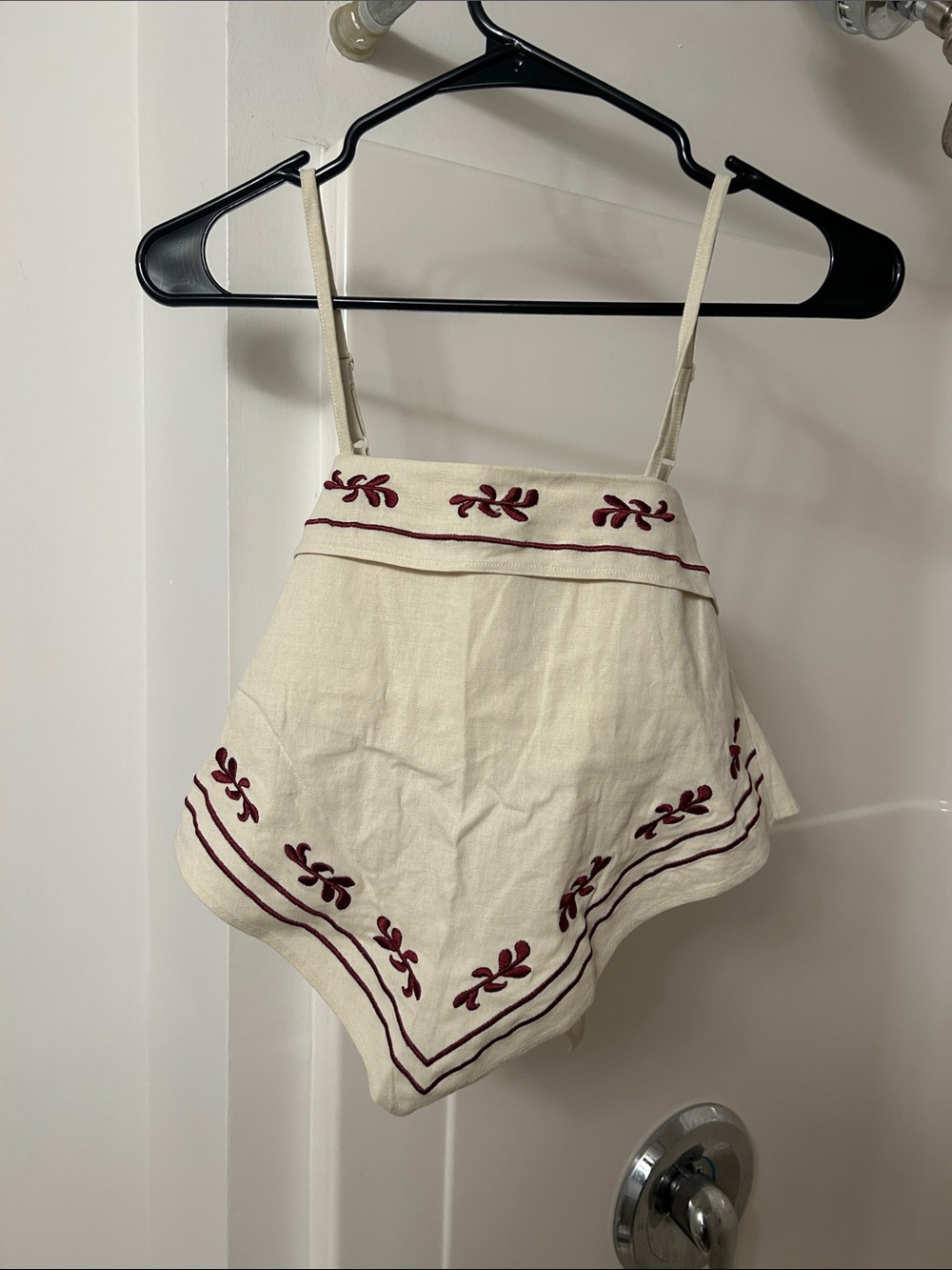 Thirty Thirty Cream Embroidered V Style Crop Top